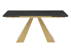 Mesa de jantar em vidro temperado, cerâmica e metal efeito mármore preto e dourado LOZIPA