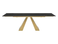 Mesa de jantar em vidro temperado, cerâmica e metal efeito mármore preto e dourado LOZIPA