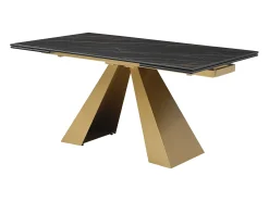 Mesa de jantar em vidro temperado, cerâmica e metal efeito mármore preto e dourado LOZIPA