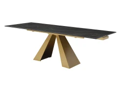 Mesa de jantar em vidro temperado, cerâmica e metal efeito mármore preto e dourado LOZIPA