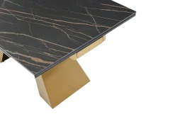 Mesa de jantar em vidro temperado, cerâmica e metal efeito mármore preto e dourado LOZIPA