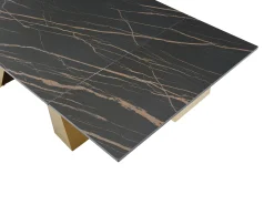 Mesa de jantar em vidro temperado, cerâmica e metal efeito mármore preto e dourado LOZIPA