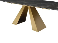 Mesa de jantar em vidro temperado, cerâmica e metal efeito mármore preto e dourado LOZIPA