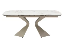 Mesa de jantar em vidro temperado, cerâmica e metal efeito mármore branco - KAJARI