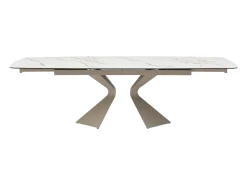 Mesa de jantar em vidro temperado, cerâmica e metal efeito mármore branco - KAJARI