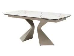 Mesa de jantar em vidro temperado, cerâmica e metal efeito mármore branco - KAJARI