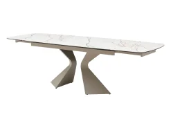 Mesa de jantar em vidro temperado, cerâmica e metal efeito mármore branco - KAJARI