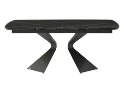 Mesa de jantar em vidro temperado, cerâmica e metal efeito mármore preto - KAJARI