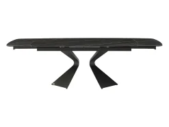 Mesa de jantar em vidro temperado, cerâmica e metal efeito mármore preto - KAJARI