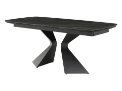 Mesa de jantar em vidro temperado, cerâmica e metal efeito mármore preto - KAJARI