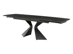 Mesa de jantar em vidro temperado, cerâmica e metal efeito mármore preto - KAJARI