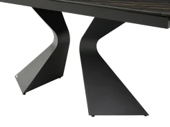 Mesa de jantar em vidro temperado, cerâmica e metal efeito mármore preto - KAJARI