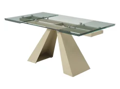 Mesa de jantar em vidro temperado e metal bege cor transparente - LOZIPA