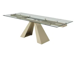 Mesa de jantar em vidro temperado e metal bege cor transparente - LOZIPA