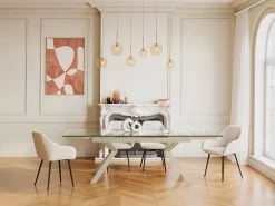 Mesa de jantar extensível em vidro temperado e metal bege - Transparente - VELIKA