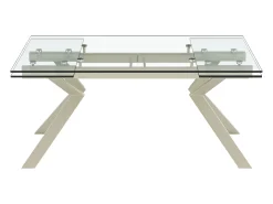 Mesa de jantar extensível em vidro temperado e metal bege - Transparente - VELIKA