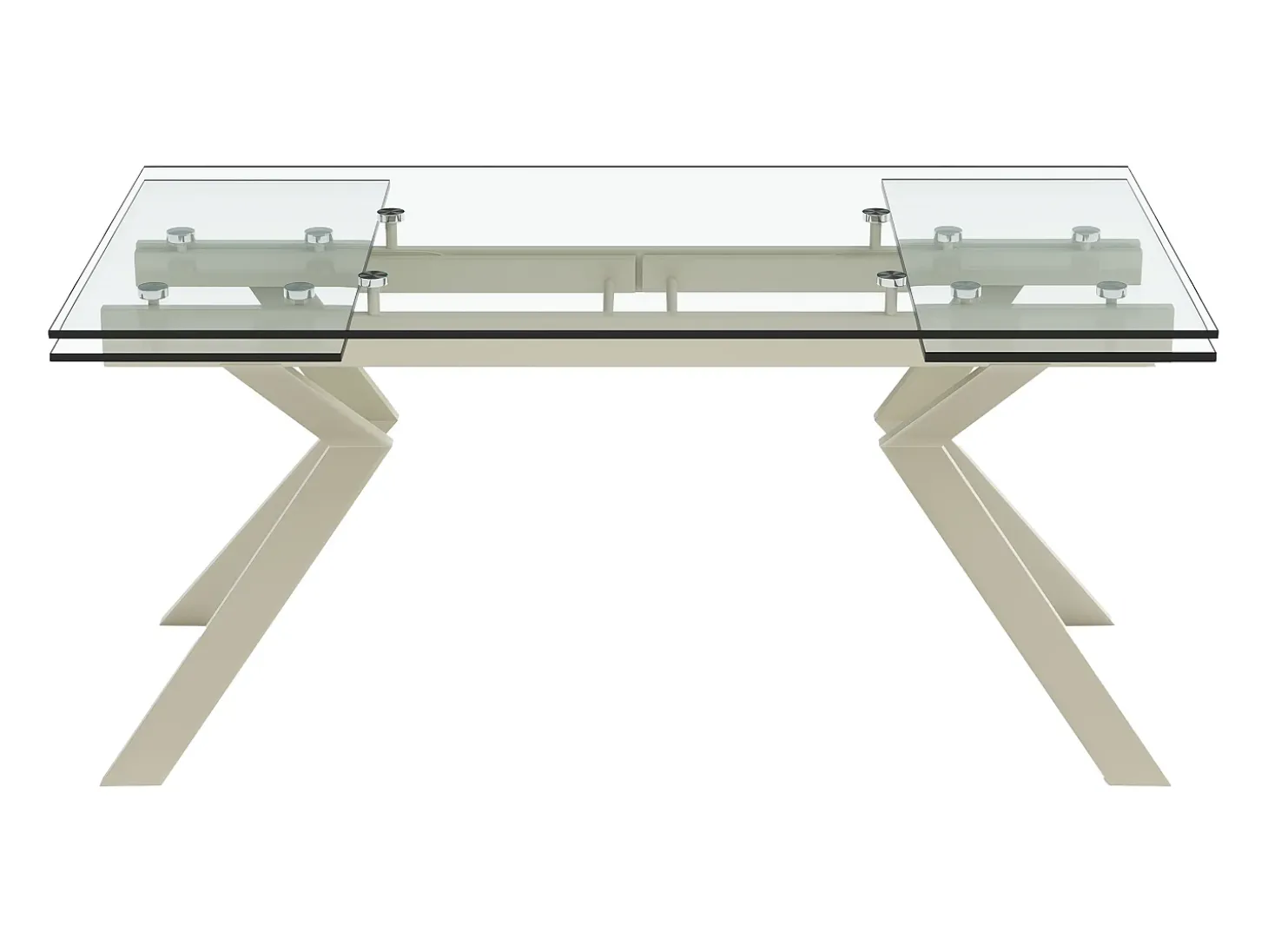 Mesa de jantar extensível em vidro temperado e metal bege - Transparente - VELIKA