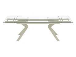 Mesa de jantar extensível em vidro temperado e metal bege - Transparente - VELIKA