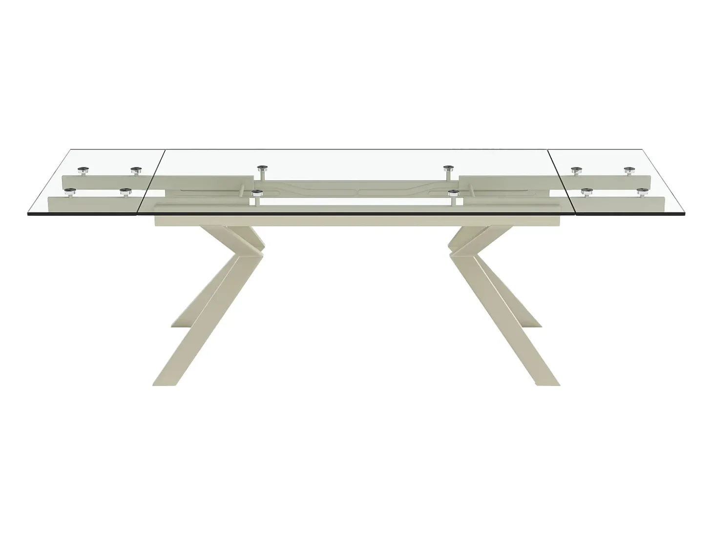Mesa de jantar extensível em vidro temperado e metal bege - Transparente - VELIKA