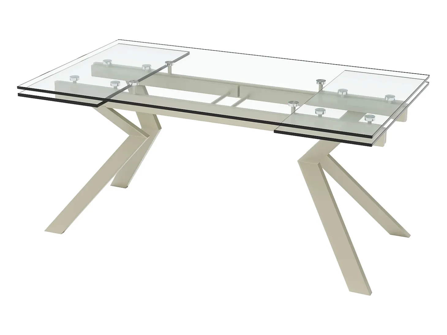 Mesa de jantar extensível em vidro temperado e metal bege - Transparente - VELIKA