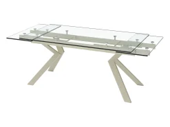 Mesa de jantar extensível em vidro temperado e metal bege - Transparente - VELIKA