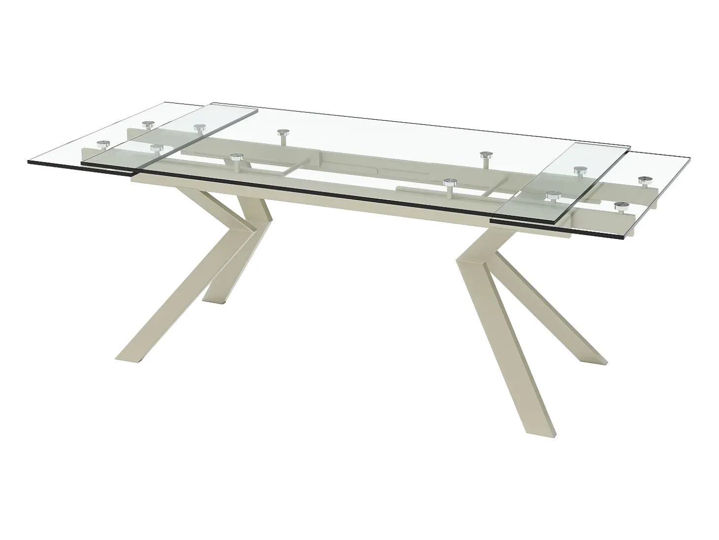 Mesa de jantar extensível em vidro temperado e metal bege - Transparente - VELIKA