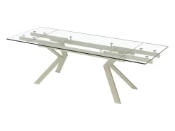 Mesa de jantar extensível em vidro temperado e metal bege - Transparente - VELIKA