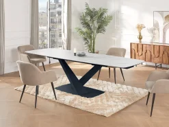 Mesa de jantar extensível em cerâmica e metal efeito mármore branco e preto MALATA de Pascal Morabito