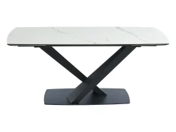 Mesa de jantar extensível em cerâmica e metal efeito mármore branco e preto MALATA de Pascal Morabito