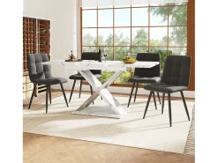 Mesa de jantar extensível para 4 a 6 pessoas - 118/157 x 70 x 75 cm - Tampo com efeito mármore - MDF e metal - Branco