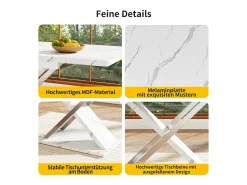 Mesa de jantar extensível para 4 a 6 pessoas - 118/157 x 70 x 75 cm - Tampo com efeito mármore - MDF e metal - Branco