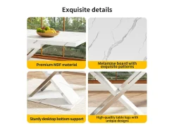 Mesa de jantar extensível para 4 a 6 pessoas - 118/157 x 70 x 75 cm - Tampo com efeito mármore - MDF e metal - Branco