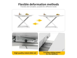 Mesa de jantar extensível para 4 a 6 pessoas - 118/157 x 70 x 75 cm - Tampo com efeito mármore - MDF e metal - Branco