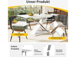 Mesa de jantar extensível para 4 a 6 pessoas - 118/157 x 70 x 75 cm - Tampo com efeito mármore - MDF e metal - Branco
