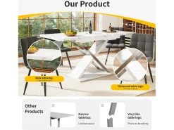 Mesa de jantar extensível para 4 a 6 pessoas - 118/157 x 70 x 75 cm - Tampo com efeito mármore - MDF e metal - Branco