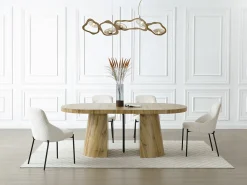 Mesa de jantar extensível para 6 a 12 pessoas em MDF - Cor Natural Clara - CLOEVA