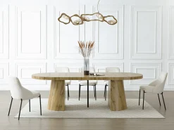 Mesa de jantar extensível para 6 a 12 pessoas em MDF - Cor Natural Clara - CLOEVA