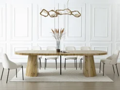 Mesa de jantar extensível para 6 a 12 pessoas em MDF - Cor Natural Clara - CLOEVA