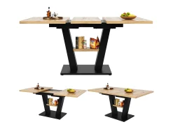 Mesa de jantar extensível para 4 a 6 pessoas - 118/157 x 70 x 75 cm - Tampo extensível - MDF + Pés de metal - Natural + preto