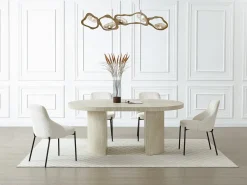Mesa de jantar extensível 4 a 12 lugares em MDF efeito travertino bege - SIDRINA