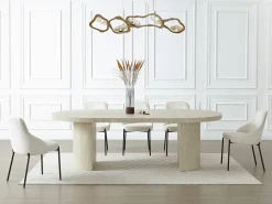 Mesa de jantar extensível 4 a 12 lugares em MDF efeito travertino bege - SIDRINA