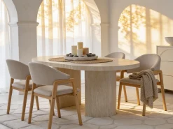 Mesa de jantar extensível 4 a 12 lugares em MDF efeito travertino bege - SIDRINA
