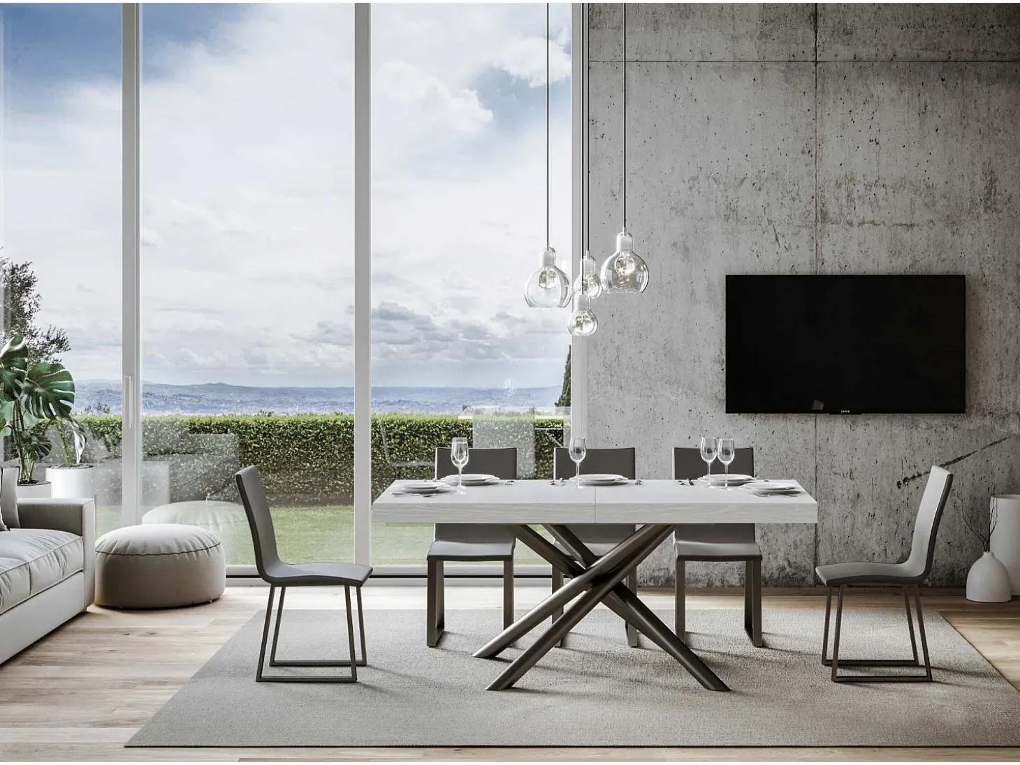 Mesa de jantar extensível 90x200/460 cm Famas Cinza Branca quadro Antracite