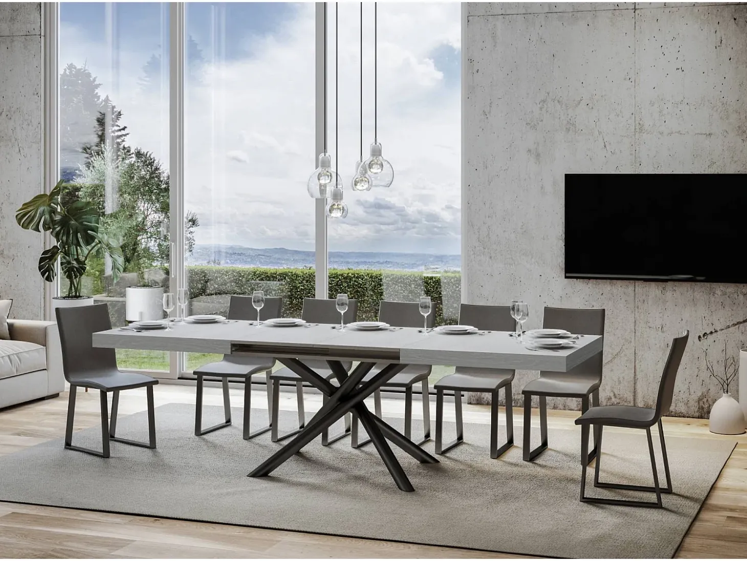 Mesa de jantar extensível 90x200/460 cm Famas Cinza Branca quadro Antracite