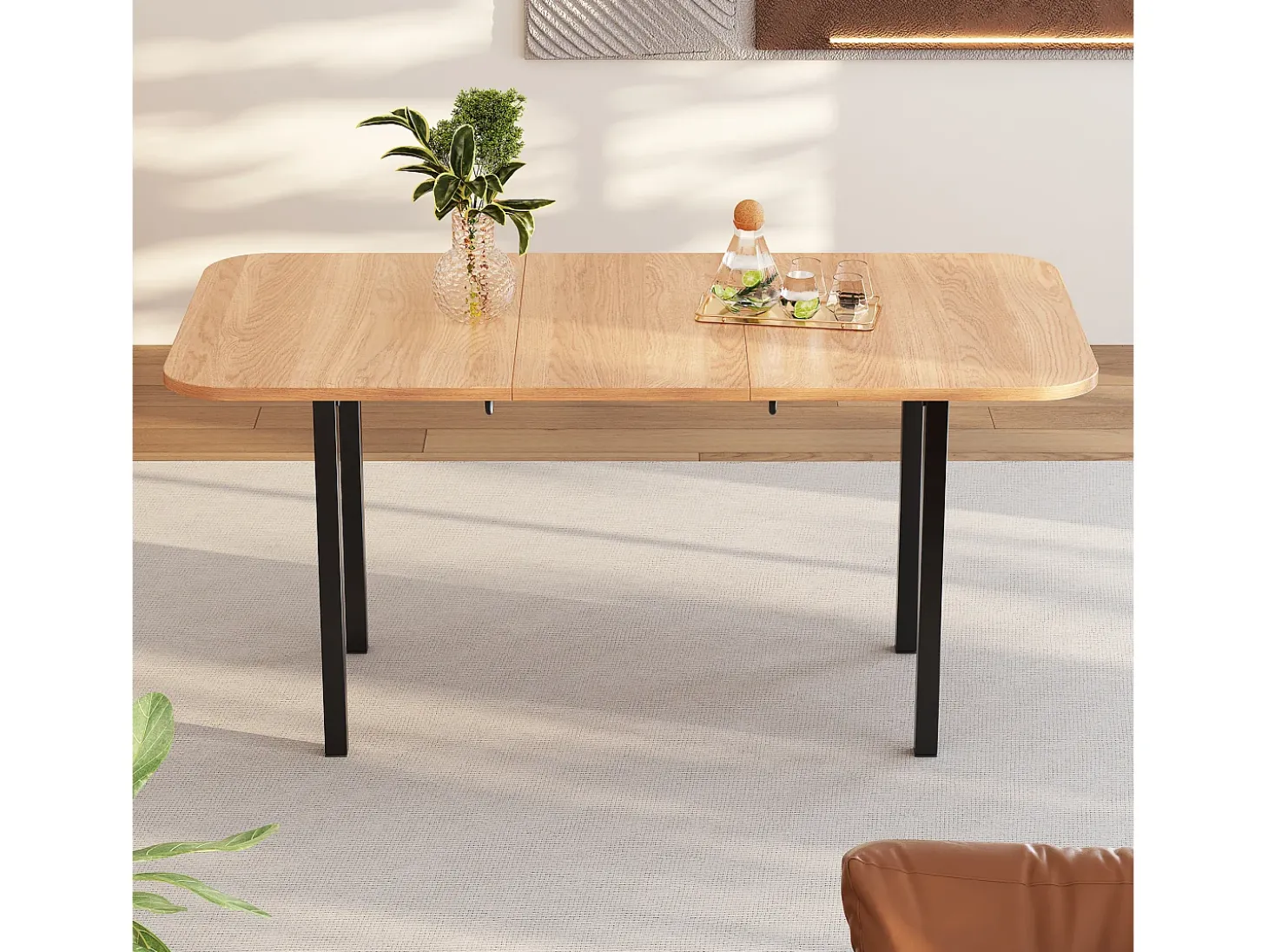 Mesa de jantar extensível em MDF - 120/160 x 80 cm - adequada para 4 a 6 pessoas - Natural