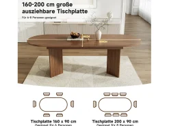 Mesa de jantar extensível - 160/200 x 90 x 75 cm - para 4 a 6 pessoas - estilo simples - MDF - marrom