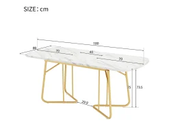 Mesa de jantar extensível para 4 a 6 talheres - C 140/180 x L 80 x A 75 cm - Madeira MDF e metal - Padrão mármore - Branco