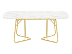 Mesa de jantar extensível para 4 a 6 talheres - C 140/180 x L 80 x A 75 cm - Madeira MDF e metal - Padrão mármore - Branco