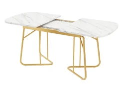 Mesa de jantar extensível para 4 a 6 talheres - C 140/180 x L 80 x A 75 cm - Madeira MDF e metal - Padrão mármore - Branco