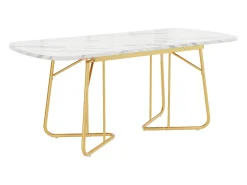 Mesa de jantar extensível para 4 a 6 talheres - C 140/180 x L 80 x A 75 cm - Madeira MDF e metal - Padrão mármore - Branco